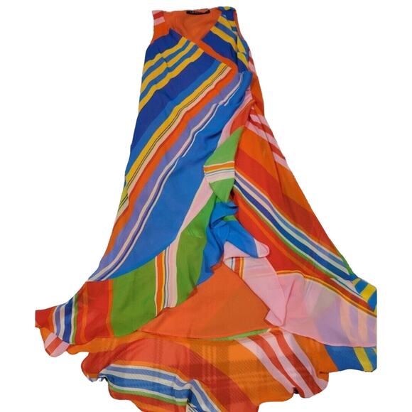 Lauren Ralph Lauren Womens Striped Asymmetrical Size 4 Dress Multicolor Rainbow - Picture 2 of 5